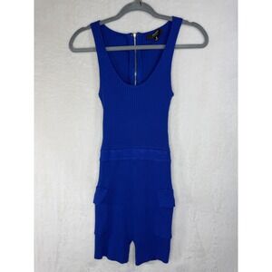 Hera Collection Blue Ribbed Knit Cargo Romper Sleeveless Back Zip Size S‎ 22128
